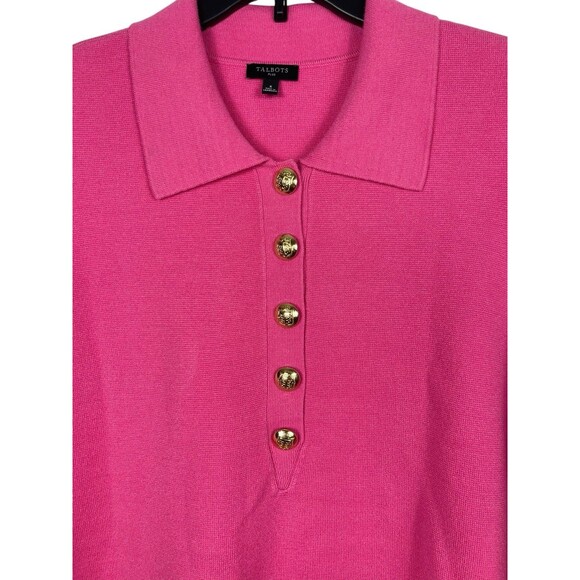 Talbots Plus X Pink Collared Sweater Top Gold Button Preppy Cropped Country Club - Picture 5 of 13
